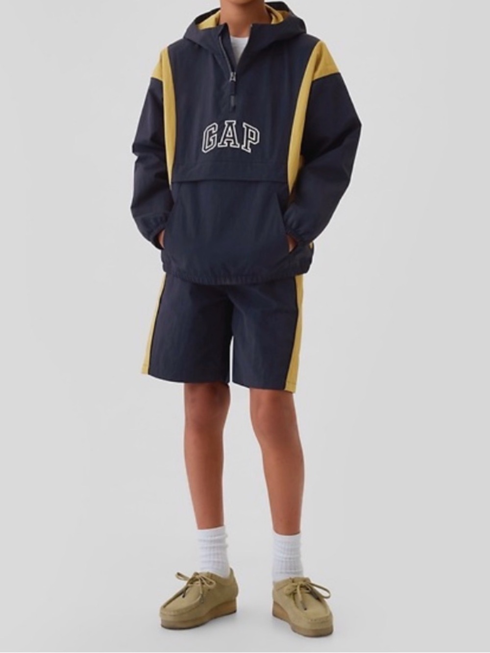 GAP Navy Two Piece Hoodie with Shorts Yellow Side Panels Size XL